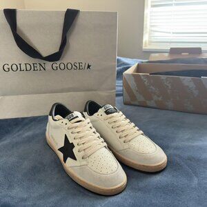 Golden Goose Ball Star Sneakers in White Nappa With Black star